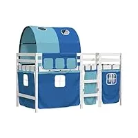 vidaxl lit mezzanine enfants avec tunnel, lit intermédiaire avec rangement, meuble de chambre à coucher, moderne, bleu 80x200cm bois pin massif