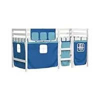 vidaxl lit mezzanine enfants et rideaux, lit intermédiaire avec rangement, meuble de chambre à coucher, moderne, bleu 90x200cm bois pin massif