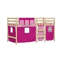 vidaxl lit mezzanine enfants et rideaux, lit intermédiaire avec rangement, meuble de chambre à coucher, moderne, rose 90x200cm bois pin massif
