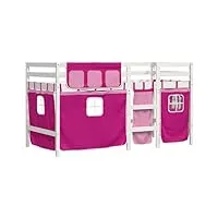 vidaxl lit mezzanine enfants et rideaux, lit intermédiaire avec rangement, meuble de chambre à coucher, moderne, rose 90x190cm bois pin massif
