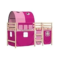 vidaxl lit mezzanine enfants avec tunnel, lit intermédiaire avec rangement, meuble de chambre à coucher, moderne, rose 80x200cm bois pin massif