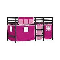 vidaxl lit mezzanine enfants et rideaux, lit intermédiaire avec rangement, meuble de chambre à coucher, moderne, rose 80x200cm bois pin massif