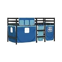 vidaxl lit mezzanine enfants et rideaux, lit intermédiaire avec rangement, meuble de chambre à coucher, moderne, bleu 80x200cm bois pin massif