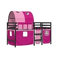 vidaxl lit mezzanine enfants avec tunnel, lit intermédiaire avec rangement, meuble de chambre à coucher, moderne, rose 80x200cm bois pin massif