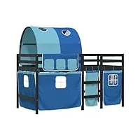 vidaxl lit mezzanine enfants avec tunnel, lit intermédiaire avec rangement, meuble de chambre à coucher, moderne, bleu 90x200cm bois pin massif
