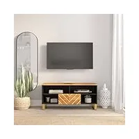 rantry meuble tv marron et noir 100 x 33,5 x 46 cm en bois de mangue, meuble tv bas pour tv pour table de salon industriel, support tv salon, h décoration de meubles de chambre