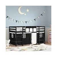techpo furniture home tools lit mezzanine pour enfants avec rideaux en pin massif blanc et noir 90 x 200 cm