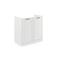 livinity meuble bas sous-évier r-line, blanc campagne/blanc, 80 cm, pa marbre