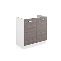 livinity meuble bas sous-évier r-line, gris/blanc, 80 cm, pa chêne