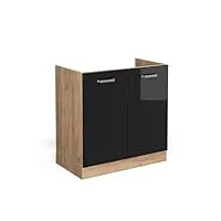 livinity meuble bas sous-évier r-line, noir haute brillance/chêne de force doré, 80 cm, pa anthracite