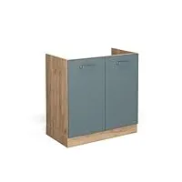 livinity meuble bas sous-évier r-line, bleu-gris/chêne de force doré, 80 cm, pa anthracite