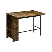 homcom table de bar avec rangement table bistrot ilot central plateau latéral rabattable et 3 étagères - 120 x 76 x 91,4 cm brun rustique