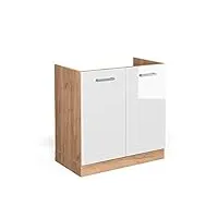 livinity meuble bas sous-évier r-line, blanc haute brillance/chêne de force doré, 80 cm, pa anthracite
