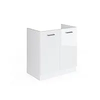 livinity meuble bas sous-évier r-line, blanc haute brillance/blanc, 80 cm, pa chêne
