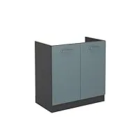 livinity meuble bas sous-évier r-line, bleu-gris/anthracite, 80 cm, pa chêne