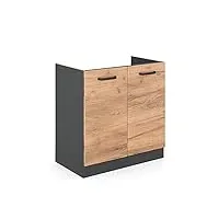 livinity meuble bas sous-évier r-line, chêne de force doré/anthracite, 80 cm, pa chêne