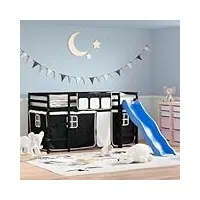 csderty furniture home tools lit mezzanine pour enfants avec rideaux en pin massif blanc et noir 90 x 190 cm
