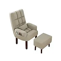 gkjdesbw fauteuil avec repose-pieds, chaise confortable avec pieds en bois, chaise de bureau en coton et lin respirant, dossier inclinable, design ergonomique/rose