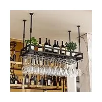 support de vin de plafond étagère à vin, support de verre à vin suspendu porte-bouteille de vin vintage avec porte-verre support de vin monté sur le mur hauteur réglable
