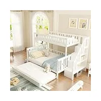 dolamaní lit extensible pour enfant 90 x 200/140 x 200 cm - 2 enfants - avec espace de rangement - escalier - cadre de lit en bois avec sommier à lattes - blanc