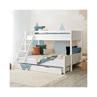 homestyle4u 2723 lit superposé, pour enfant, avec tiroir de lit, en bois, blanc, 90 x 200 cm et 140 x 200 cm