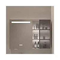 temkin armoire à miroir éclairée par led avec bouton tactile intelligent, armoire de salle de bain murale anti-buée, grand meuble de rangement en aluminium, intensité variable