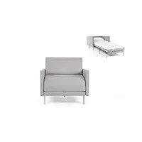 likoolis fauteuil lit français 1 place boss 70 large accoudoirs amovibles : coloris - cuir-artificiel/gris clair - combi - pierre