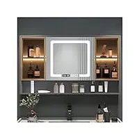 temkin armoire à pharmacie éclairée à double porte avec antibuée, fixation murale, surface de miroir haute définition, adaptée aux couloirs et aux chambres (gris 90 cm)