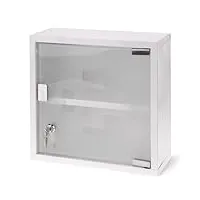mijoma armoire à pharmacie en métal, verrouillable, avec porte en verre et étagères de rangement, serrure de sécurité, 2 clés, armoire à pharmacie pour premiers secours, sécurité enfant, montage