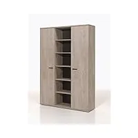 meublorama armoire robuste de rangement pour bureau 2 portes et étagères coloris chêne brut collection yukon