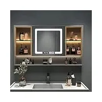armoire miroir salle de bain armoire de toilette moderne à led, miroir salle de bain avec rangement, désembueur, horloge et température, charnières amortissantes ( color : gris , size : 90*13*70cm/35*