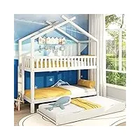 lit de maison, pour enfant, adolescent, 90 x 200 cm, trois lits, extensible, design peu encombrant, blanc