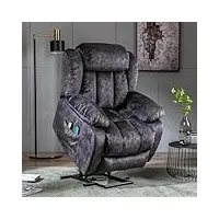 chaise longue,merax power fauteuil inclinable avec chaleur et vibrations pour personnes âgées – mécanisme d'inclinaison de sécurité, tissu antidérapant, design contemporain rembourré gris