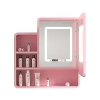 wlcnyl armoire à pharmacie armoire de toilette avec miroir casier caché en bois massif avec lumière led désembuage intelligent miroir de salle de bain simple avec étagère rose coiffeuse murale bo