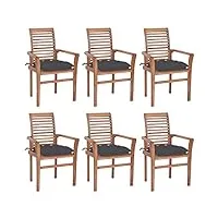 rantry chaises de salle à manger 6 pièces avec coussins anthracite en teck massif, chaises d'extérieur, meubles de jardin, meubles d'extérieur, terrasse, meubles de jardin, meubles d'extérieur
