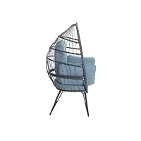 chaise à œufs bleue en osier, grande chaise longue surdimensionnée pour l'extérieur et l'intérieur, avec coussin de support, panier à œufs, capacité de 350 lb, pour patio, jardin, balcon