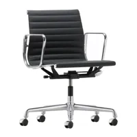vitra - chaise de bureau ea 117 alu chair cuir chromé - noir nero/siège cuir 66/structure chromé/avec des rouleau souple/pxhxp 58x83-95x56,5-65cm