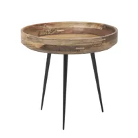 mater - table d'appoint bowl s - naturel/plateau bois de mangue laqué/structure acier noir/h 38cm / ø 40cm