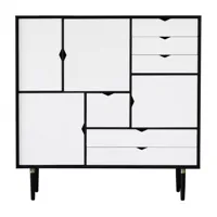 andersen furniture - buffet haut s3 façades blanches - blanc alpino/chêne laqué noir/lxhxp 130x132x43cm