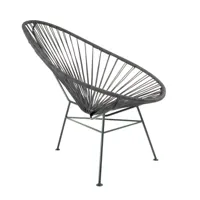 acapulco design - fauteuil acapulco cuir - noir/assise cuir/structure acier peint par poudrage/lxhxp 70x90x95cm