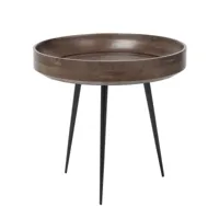 mater - table d'appoint bowl s - gris sirka/plateau bois de mangue teinté/structure acier noir/h 38cm / ø 40cm