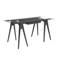 designhousestockholm - bureau arco 150x75x74cm - noir/plateau de table en verre transpare/le tiroir peut être ouvert des deux côtés/structure noire