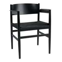 mater - chaise avec accoudoirs nestor - noir/siège cordon en papier/structure hêtre teinté noir/lxhxp 57x76x53cm