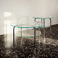 thonet - table d'appoint mr 516 - transparent/verre clair/h 38cm/ø 70cm/patins en plastique noire/structure tube d'acier chromé