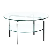 thonet - table d'appoint mr 516/1 - transparent/verre clair/plaque supplémentaire/h 38cm/ø 70cm/patins en plastique noire/structure tube d'acier chrom