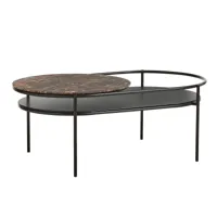 woud - table basse verde - marron/plateau marbre/étagère de placage/structure métal laqué noir/lxpxh 106x60x41cm