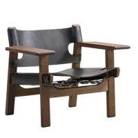 fredericia - fauteuil the canvas spanish - noir, chêne/fumé/cuir noir/lxhxp 74x76x65,5cm
