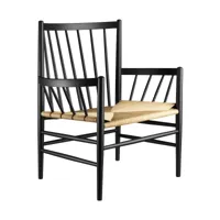fdb møbler - lounge fauteuil j82 - noir ral 9005/peint hêtre, brillant/lxhxp 76,6x84,7x63,4cm/profondeur du siège 47cm/vannerie naturelle