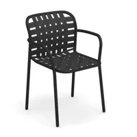 emu - chaise de jardin avec accoudoirs yard - noir, gris noir/siège sangles élastiques gris noir/lxhxp 58x81x55cm/structure noire