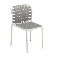 emu - chaise de jardin yard - blanc, gris vert/siège sangles élastiques gris vert/lxhxp 51x81x57cm/structure blanc